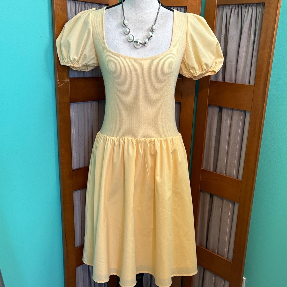 And Now This Chic Yellow Puff Sleeve Dress